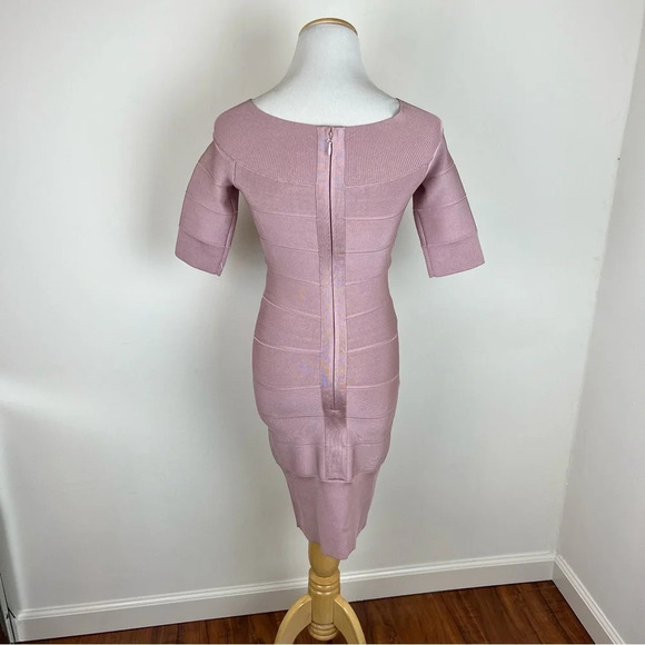 Herve Leger Paris Icon Off The Shoulder Bandage Dress Pink Size XS - Picture 6 of 11